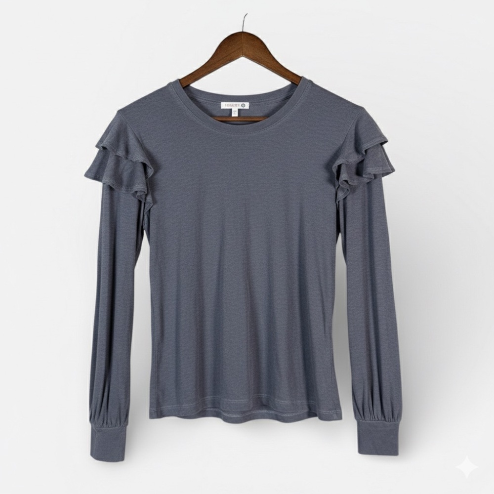 Sundry Shirt Womens‎ 0 XS Gray Ruffle Shoulder Long Sleeve Jersey Cotton Top USA